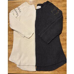Two LOGG Knit Sweaters Bundle Cream and Grey Studded Classic Biker Size Large
